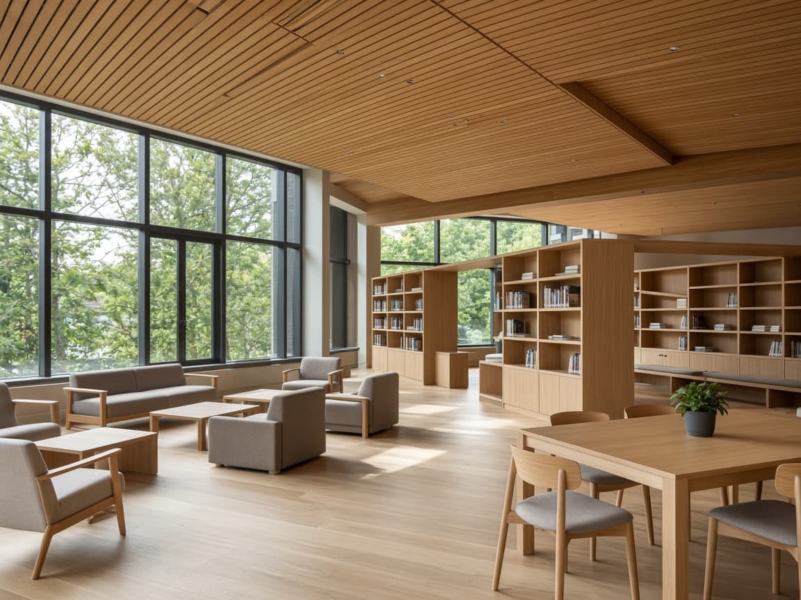 School library with a timber ceiling