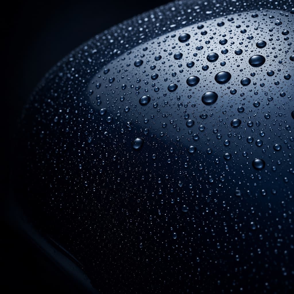 Water beading on deep blue paintwork