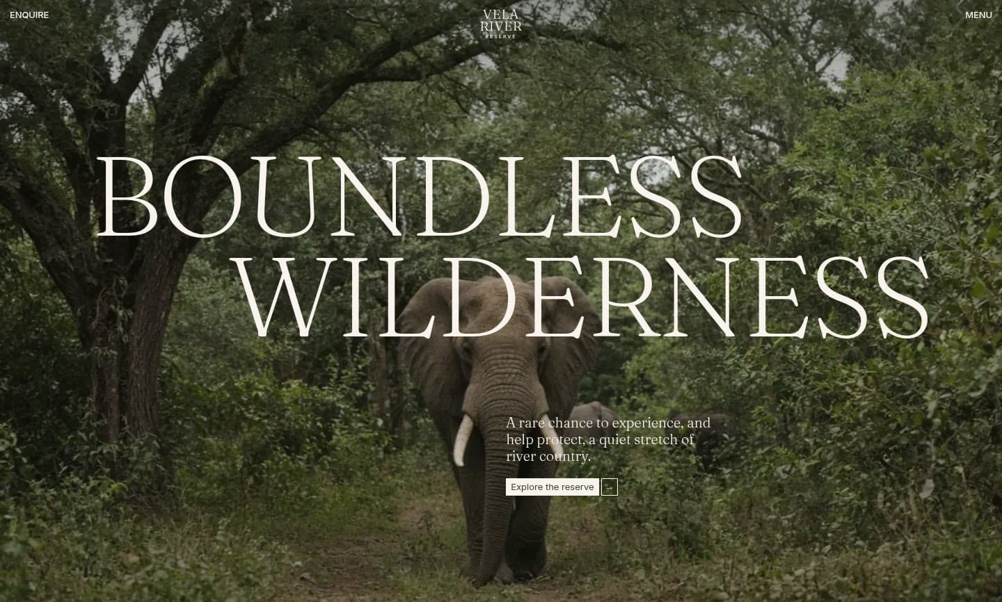 Vela River reserve: desktop opening screen